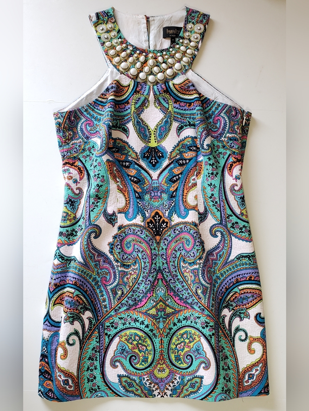 Laundry by Shelli Segal Mint Paisley Embellished Halter Dress Size 8